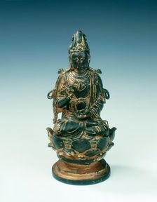 Gilt bronze statue of bodhisattva on lotus seat, Liao dynasty, China, mid 11th century. Creator: Unknown