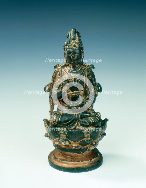 Gilt bronze statue of bodhisattva on lotus seat, Liao dynasty, China, mid 11th century. Creator: Unknown.
