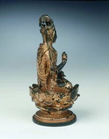 Gilt bronze statue of bodhisattva on lotus seat, Liao dynasty, China, mid 11th century. Creator: Unknown
