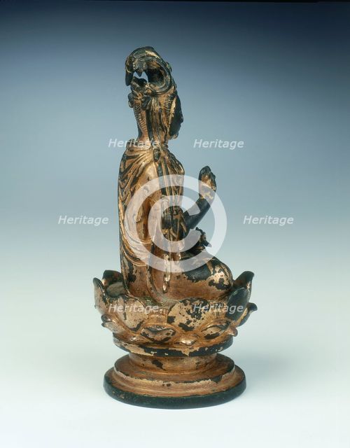 Gilt bronze statue of bodhisattva on lotus seat, Liao dynasty, China, mid 11th century. Creator: Unknown.