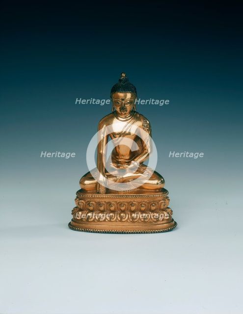 Gilt brass seated Sakyamuni Buddha, Tibet, 17th century. Creator: Unknown.