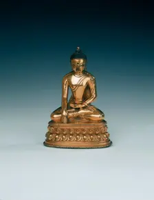 Gilt brass seated Sakyamuni Buddha, Tibet, 17th century. Creator: Unknown
