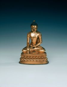 Gilt brass seated Sakyamuni Buddha, Tibet, 17th century. Creator: Unknown