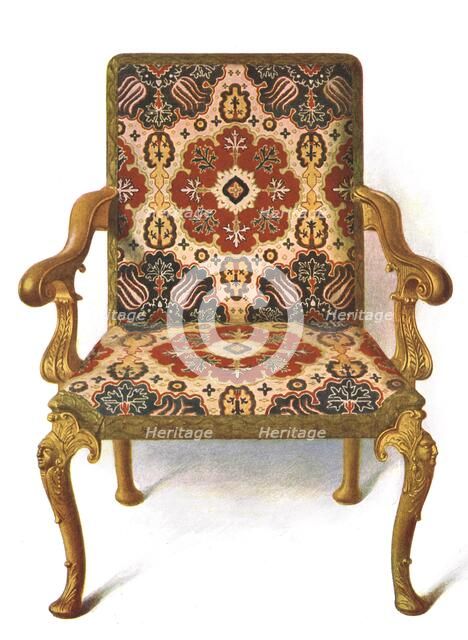 Gilt chair covered in needlework, 1906. Artist: Shirley Slocombe.