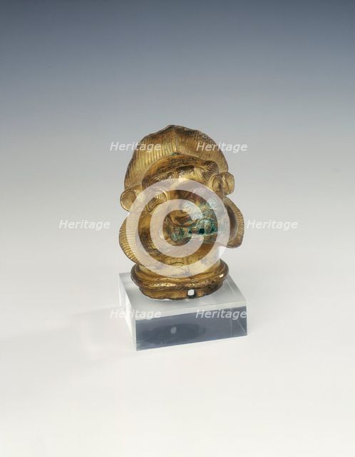 Gilt copper head of a Tibetan mastiff, Tibet, 15th-16th century. Creator: Unknown.