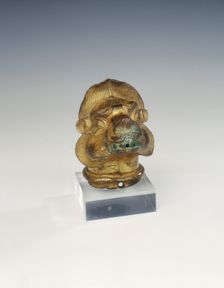 Gilt copper head of a Tibetan mastiff, Tibet, 15th-16th century. Creator: Unknown