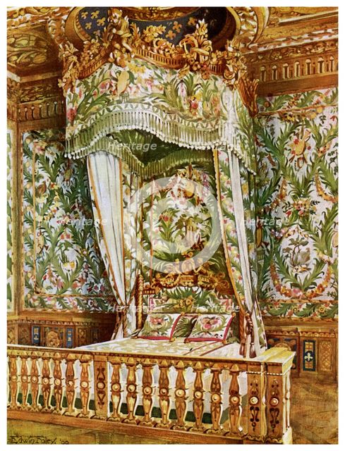 Gilt state bed of Marie Antoinette, Queen's Bedroom, Palais de Fontainebleau, France, 1911-1912.Artist: Edwin Foley