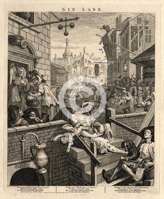 Gin Lane (Beer Street and Gin Lane 2), 1751. Artist: Hogarth, William (1697-1764)