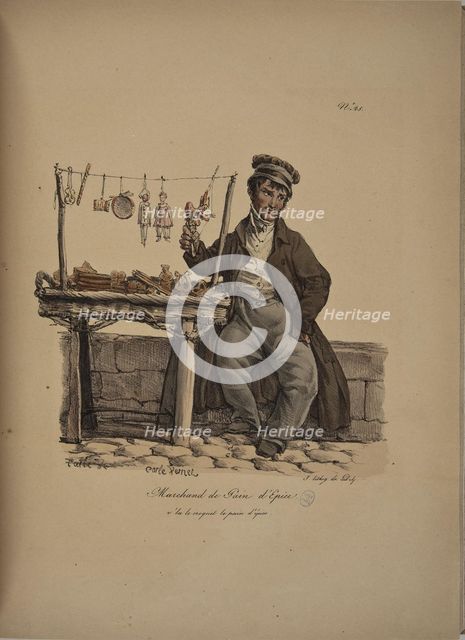 Gingerbread merchant. From the Series "Cris de Paris" (The Cries of Paris), 1815. Creator: Vernet, Carle (1758-1836).