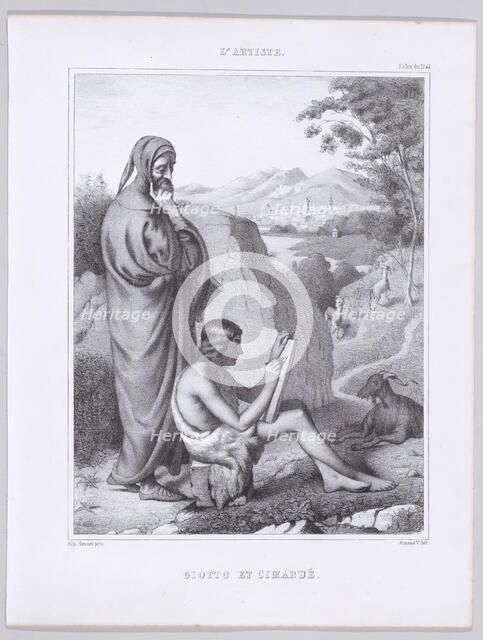 Giotto and Cimabue, from "L'Artiste", July 7, 1844. Creator: Armand Tranquille Vastine.