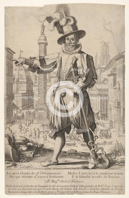 Giovanni Alto (Johann Alten, Ioannes Altus) standing on the Quirinal Hill in Rome, with hi..., 1613. Creator: Francesco Villamena.