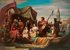 Giovanni Bellini and Albrecht Dürer are celebrated by Venetian artists, 1856. Creator: Jacopo de Andrea