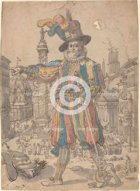 Giovanni Grosso of the Swiss Guards Standing before a View of Rome.