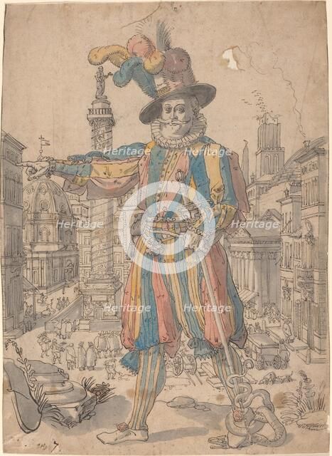 Giovanni Grosso of the Swiss Guards Standing before a View of Rome.