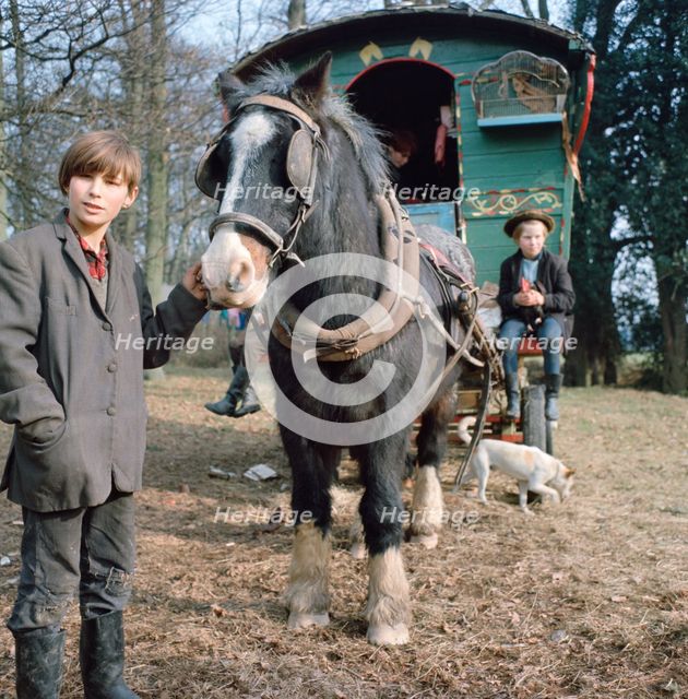 Gipsies with their horse-drawn caravan, Charlwood, Newdigate area, Surrey, 1964