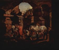 Gipsy Camp in Ancient Ruins, 1675. Creator: Johann Heinrich Roos