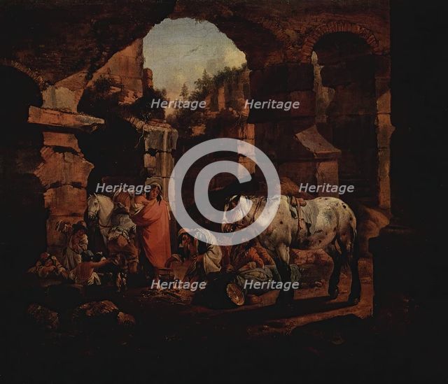 Gipsy Camp in Ancient Ruins, 1675. Creator: Johann Heinrich Roos.