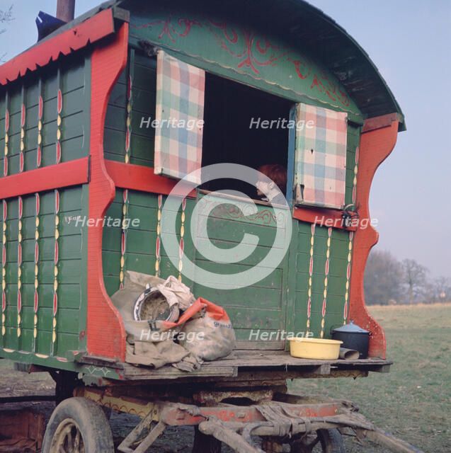 Gipsy caravan belonging to the Vincent family, Charlwood, Newdigate area, Surrey, 1964. 