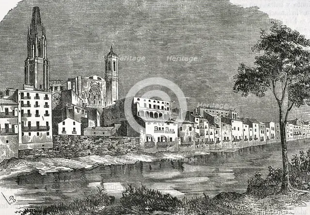Girona, Catalonia, Spain, 1853. View of the city.  Creator: Coderch.