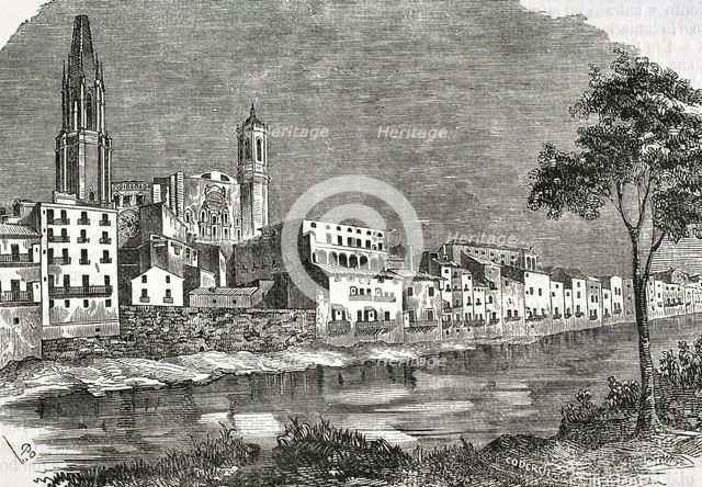 Girona, Catalonia, Spain, 1853. View of the city.  Creator: Coderch.