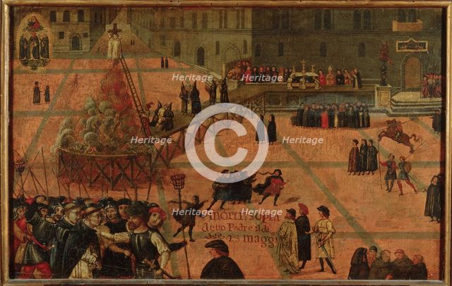 Girolamo Savonarola's execution on the Piazza della Signoria in Florence in 1498, 17th century.