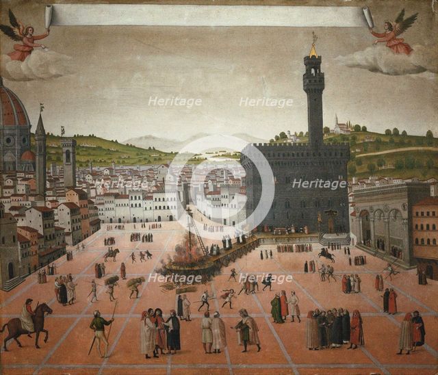 Girolamo Savonarola's execution on the Piazza della Signoria in Florence in 1498, 1498.
