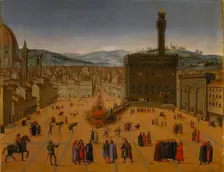 Girolamo Savonarola's execution on the Piazza della Signoria in Florence in 1498, Early 17th cen.. Creator: Anonymous