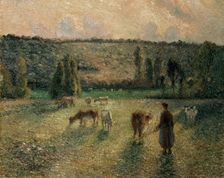 Girl Tending Cows at Eragny, 1884. Creator: Pissarro, Camille (1830-1903)