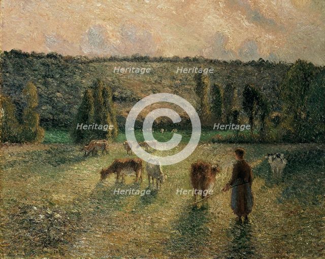 Girl Tending Cows at Eragny, 1884. Creator: Pissarro, Camille (1830-1903).
