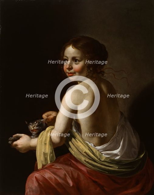 Girl Teasing a Cat, c1630. Creator: Jan van Bijlert.