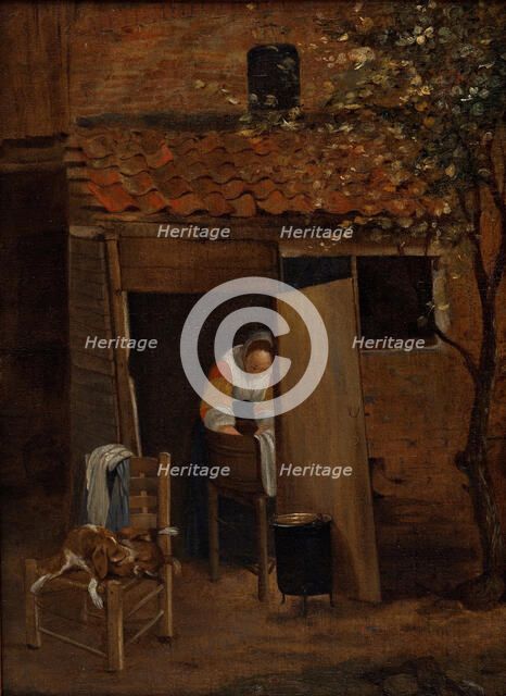 Girl washing clothes. Creator: Hooch, Pieter, de (1629-1684).