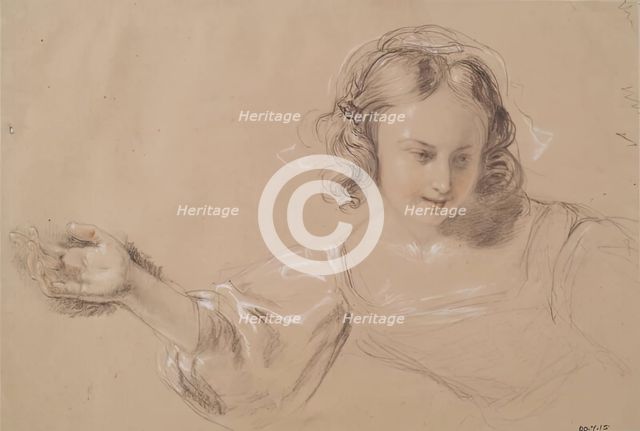 Girl with Outstretched Arm - Study for Dick Whittington and His Cat, c1836. Creator: William Allan.