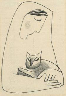 Girl with a cat in her arms, 1937-1938. Creator: Mikulas Galanda