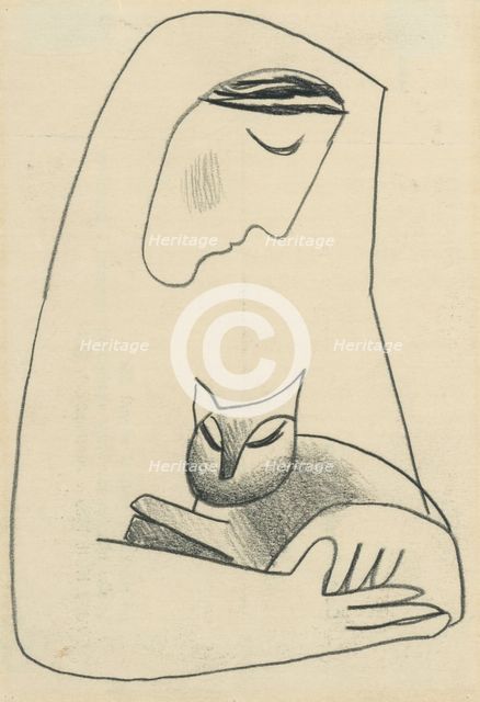 Girl with a cat in her arms, 1937-1938. Creator: Mikulas Galanda.