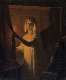 Girl with a candle, 1845. Creator: Johan Gustaf Sandberg