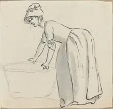 Girl with a Bonnet at Work [recto]. Creator: Paul Sandby
