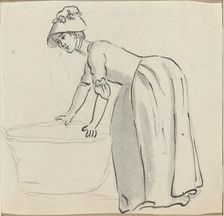 Girl with a Bonnet at Work [recto]. Creator: Paul Sandby