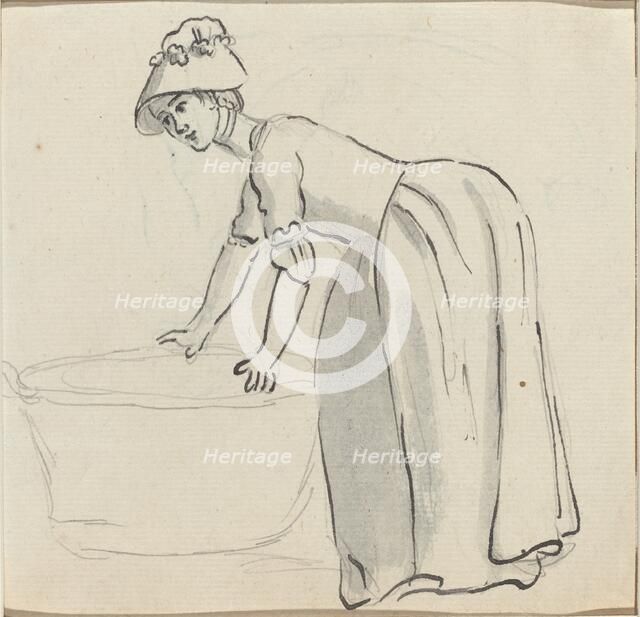 Girl with a Bonnet at Work [recto]. Creator: Paul Sandby.