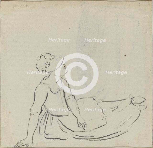 Girl with a Bonnet Reclining [verso]. Creator: Paul Sandby.