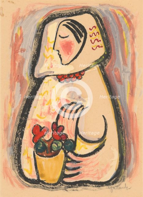Girl with a basket of flowers, 1937-1938. Creator: Mikulas Galanda.