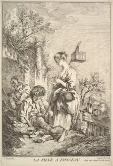 Girl with a Bird, mid to late 18th century. Creator: Jacques Gabriel Huquier