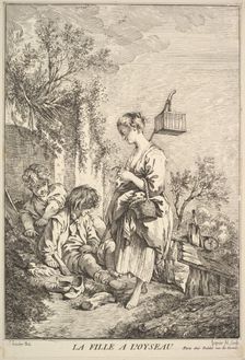 Girl with a Bird, mid to late 18th century. Creator: Jacques Gabriel Huquier