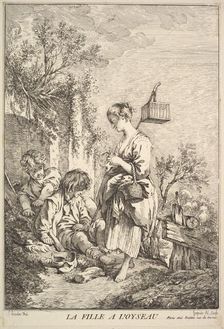 Girl with a Bird, mid to late 18th century. Creator: Jacques Gabriel Huquier