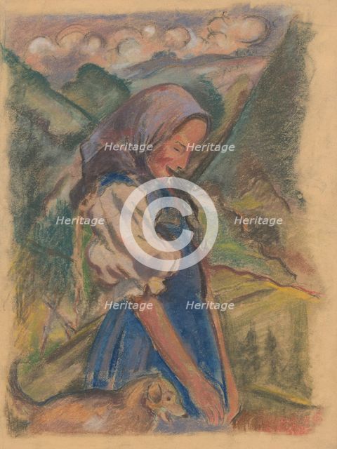 Girl with a dog in the countryside, 1930-1935. Creator: Arnold Peter Weisz-Kubincan.