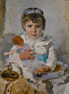 Girl with a Doll, c1890. Creator: Ignacio Pinazo Camarlench