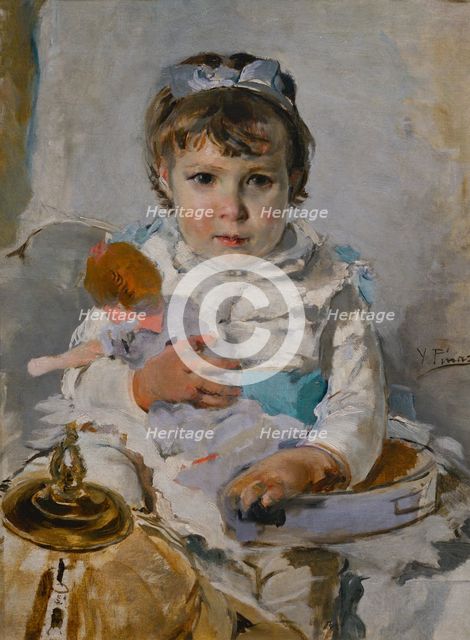 Girl with a Doll, c1890.  Creator: Ignacio Pinazo Camarlench.