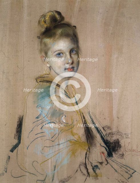 Girl with a Fan, 1880s.  Creator: Lenbach, Franz, von (1836-1904).
