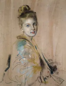 Girl with a Fan, 1880s. Creator: Lenbach, Franz, von (1836-1904)