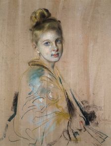 Girl with a Fan, 1880s. Creator: Lenbach, Franz, von (1836-1904)
