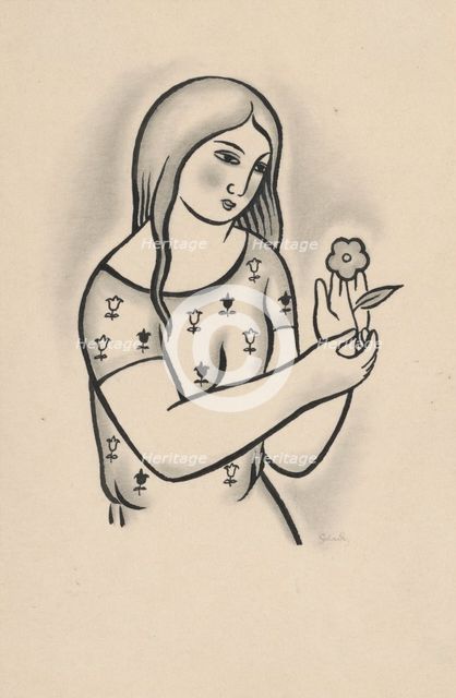 Girl with a flower, around 1926-1927. Creator: Mikulas Galanda.